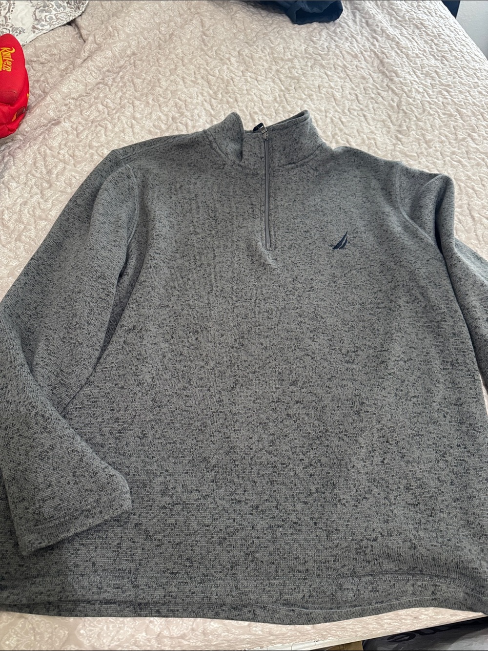 Nautica Men's Heather Gray Quarter-Zip Sweater with Navy Logo